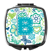 Load image into Gallery viewer, Letter B Flowers and Butterflies Teal Blue Compact Mirror – Stylish Purse Mirror with Artistic Covers CJ2006-BSCM