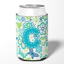 Load image into Gallery viewer, Letter C Flowers and Butterflies Teal Blue Can or Bottle Hugger CJ2006-CCC