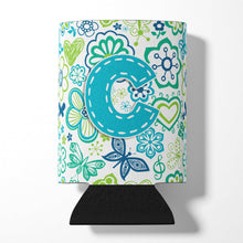 Load image into Gallery viewer, Letter C Flowers and Butterflies Teal Blue Can or Bottle Hugger CJ2006-CCC
