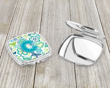 Load image into Gallery viewer, Letter C Flowers and Butterflies Teal Blue Compact Mirror – Stylish Purse Mirror with Artistic Covers CJ2006-CSCM