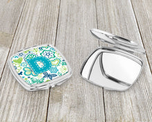 Load image into Gallery viewer, Letter D Flowers and Butterflies Teal Blue Compact Mirror – Stylish Purse Mirror with Artistic Covers CJ2006-DSCM