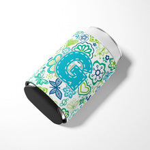 Load image into Gallery viewer, Letter G Flowers and Butterflies Teal Blue Can or Bottle Hugger CJ2006-GCC