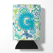 Load image into Gallery viewer, Letter G Flowers and Butterflies Teal Blue Can or Bottle Hugger CJ2006-GCC