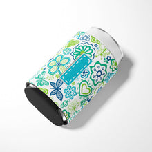 Load image into Gallery viewer, Letter I Flowers and Butterflies Teal Blue Can or Bottle Hugger CJ2006-ICC