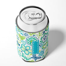 Load image into Gallery viewer, Letter I Flowers and Butterflies Teal Blue Can or Bottle Hugger CJ2006-ICC