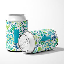Load image into Gallery viewer, Letter I Flowers and Butterflies Teal Blue Can or Bottle Hugger CJ2006-ICC