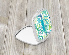 Load image into Gallery viewer, Letter I Flowers and Butterflies Teal Blue Compact Mirror – Stylish Purse Mirror with Artistic Covers CJ2006-ISCM