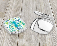 Load image into Gallery viewer, Letter I Flowers and Butterflies Teal Blue Compact Mirror – Stylish Purse Mirror with Artistic Covers CJ2006-ISCM