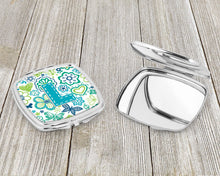Load image into Gallery viewer, Letter L Flowers and Butterflies Teal Blue Compact Mirror – Stylish Purse Mirror with Artistic Covers CJ2006-LSCM