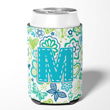 Load image into Gallery viewer, Letter M Flowers and Butterflies Teal Blue Can or Bottle Hugger CJ2006-MCC