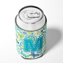 Load image into Gallery viewer, Letter M Flowers and Butterflies Teal Blue Can or Bottle Hugger CJ2006-MCC