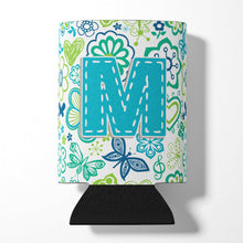 Load image into Gallery viewer, Letter M Flowers and Butterflies Teal Blue Can or Bottle Hugger CJ2006-MCC