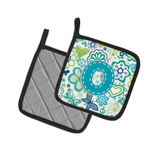 Load image into Gallery viewer, Letter O Flowers and Butterflies Teal Blue Pot Holders - Set of 2 - Heat-Resistant Kitchen Essentials CJ2006-OPTHD