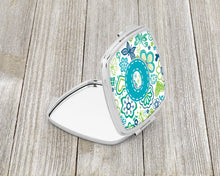 Load image into Gallery viewer, Letter O Flowers and Butterflies Teal Blue Compact Mirror – Stylish Purse Mirror with Artistic Covers CJ2006-OSCM