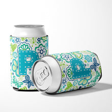 Load image into Gallery viewer, Letter P Flowers and Butterflies Teal Blue Can or Bottle Hugger CJ2006-PCC