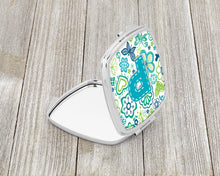 Load image into Gallery viewer, Letter P Flowers and Butterflies Teal Blue Compact Mirror – Stylish Purse Mirror with Artistic Covers CJ2006-PSCM