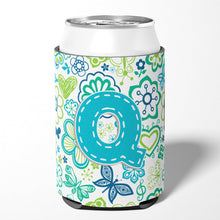 Load image into Gallery viewer, Letter Q Flowers and Butterflies Teal Blue Can or Bottle Hugger CJ2006-QCC
