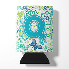 Load image into Gallery viewer, Letter Q Flowers and Butterflies Teal Blue Can or Bottle Hugger CJ2006-QCC