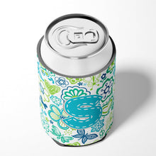 Load image into Gallery viewer, Letter S Flowers and Butterflies Teal Blue Can or Bottle Hugger CJ2006-SCC