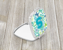 Load image into Gallery viewer, Letter S Flowers and Butterflies Teal Blue Compact Mirror – Stylish Purse Mirror with Artistic Covers CJ2006-SSCM
