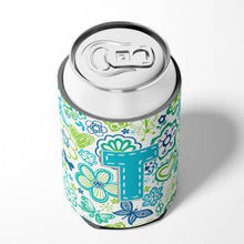 Load image into Gallery viewer, Letter T Flowers and Butterflies Teal Blue Can or Bottle Hugger CJ2006-TCC