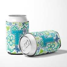 Load image into Gallery viewer, Letter T Flowers and Butterflies Teal Blue Can or Bottle Hugger CJ2006-TCC