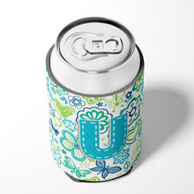 Load image into Gallery viewer, Letter U Flowers and Butterflies Teal Blue Can or Bottle Hugger CJ2006-UCC