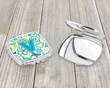 Load image into Gallery viewer, Letter V Flowers and Butterflies Teal Blue Compact Mirror – Stylish Purse Mirror with Artistic Covers CJ2006-VSCM