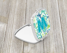 Load image into Gallery viewer, Letter W Flowers and Butterflies Teal Blue Compact Mirror – Stylish Purse Mirror with Artistic Covers CJ2006-WSCM