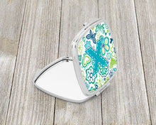 Load image into Gallery viewer, Letter X Flowers and Butterflies Teal Blue Compact Mirror – Stylish Purse Mirror with Artistic Covers CJ2006-XSCM