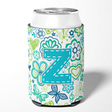 Load image into Gallery viewer, Letter Z Flowers and Butterflies Teal Blue Can or Bottle Hugger CJ2006-ZCC