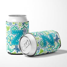 Load image into Gallery viewer, Letter Z Flowers and Butterflies Teal Blue Can or Bottle Hugger CJ2006-ZCC