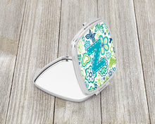 Load image into Gallery viewer, Letter Z Flowers and Butterflies Teal Blue Compact Mirror – Stylish Purse Mirror with Artistic Covers CJ2006-ZSCM
