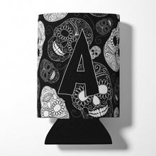 Load image into Gallery viewer, Letter A Day of the Dead Skulls Black Can or Bottle Hugger CJ2008-ACC