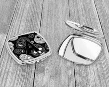 Load image into Gallery viewer, Letter A Day of the Dead Skulls Black Compact Mirror – Stylish Purse Mirror with Artistic Covers CJ2008-ASCM