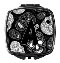 Load image into Gallery viewer, Letter A Day of the Dead Skulls Black Compact Mirror – Stylish Purse Mirror with Artistic Covers CJ2008-ASCM