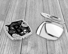 Load image into Gallery viewer, Letter B Day of the Dead Skulls Black Compact Mirror – Stylish Purse Mirror with Artistic Covers CJ2008-BSCM