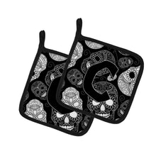 Load image into Gallery viewer, Letter C Day of the Dead Skulls Black Pot Holders - Set of 2 - Heat-Resistant Kitchen Essentials CJ2008-CPTHD