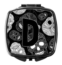 Load image into Gallery viewer, Letter D Day of the Dead Skulls Black Compact Mirror – Stylish Purse Mirror with Artistic Covers CJ2008-DSCM
