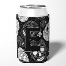 Load image into Gallery viewer, Letter E Day of the Dead Skulls Black Can or Bottle Hugger CJ2008-ECC