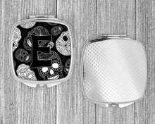 Load image into Gallery viewer, Letter E Day of the Dead Skulls Black Compact Mirror – Stylish Purse Mirror with Artistic Covers CJ2008-ESCM