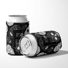 Load image into Gallery viewer, Letter F Day of the Dead Skulls Black Can or Bottle Hugger CJ2008-FCC