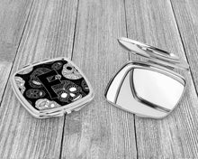 Load image into Gallery viewer, Letter F Day of the Dead Skulls Black Compact Mirror – Stylish Purse Mirror with Artistic Covers CJ2008-FSCM