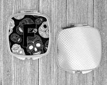 Load image into Gallery viewer, Letter F Day of the Dead Skulls Black Compact Mirror – Stylish Purse Mirror with Artistic Covers CJ2008-FSCM