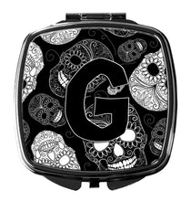 Load image into Gallery viewer, Letter G Day of the Dead Skulls Black Compact Mirror – Stylish Purse Mirror with Artistic Covers CJ2008-GSCM
