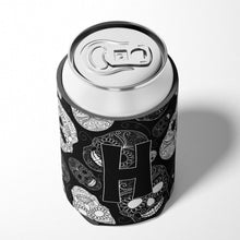 Load image into Gallery viewer, Letter H Day of the Dead Skulls Black Can or Bottle Hugger CJ2008-HCC