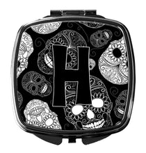 Load image into Gallery viewer, Letter H Day of the Dead Skulls Black Compact Mirror – Stylish Purse Mirror with Artistic Covers CJ2008-HSCM