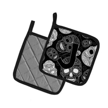 Load image into Gallery viewer, Letter J Day of the Dead Skulls Black Pot Holders - Set of 2 - Heat-Resistant Kitchen Essentials CJ2008-JPTHD