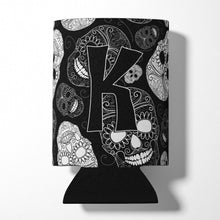 Load image into Gallery viewer, Letter K Day of the Dead Skulls Black Can or Bottle Hugger CJ2008-KCC