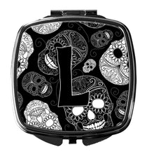 Load image into Gallery viewer, Letter L Day of the Dead Skulls Black Compact Mirror – Stylish Purse Mirror with Artistic Covers CJ2008-LSCM